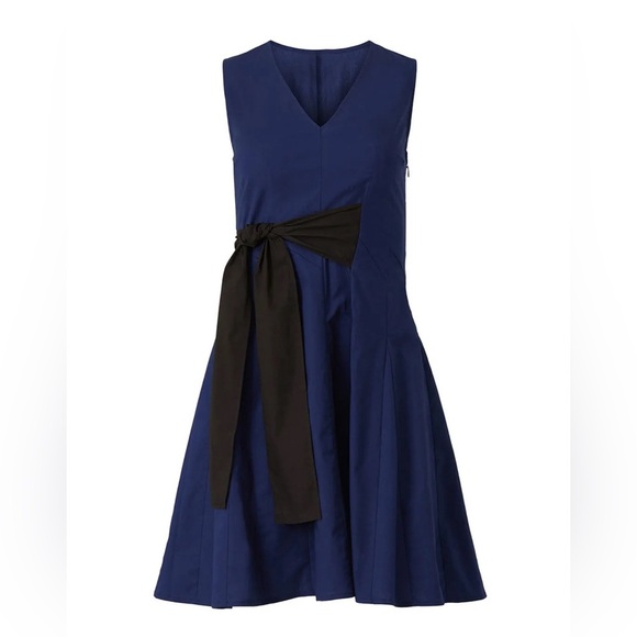 Thakoon Navy Blue Black Tie Waist Sleeveless Mini Dress- Size 2 - Picture 1 of 9